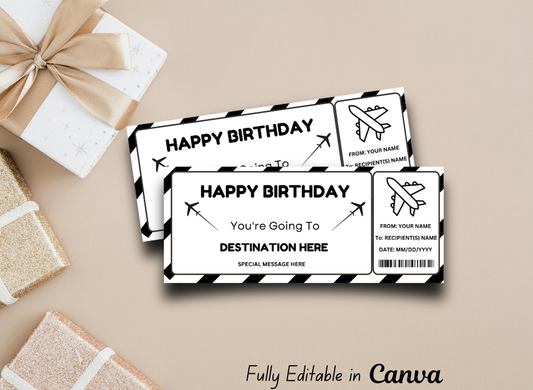 Printable Boarding Pass Gift Voucher - Surprise Trip Reveal, Vacation Ticket, Editable Airline Coupon