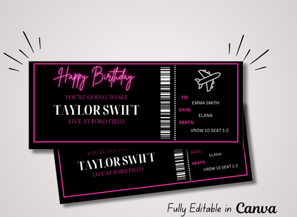 Neon Pink Birthday Concert Ticket | Editable Concert Ticket | Canva Template | Custom Concert Ticket Gift | Printable Concert Tickets Gift - Wesecurelife