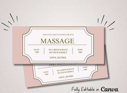 Massage Gift Voucher - INSTANT DOWNLOAD - EDITABLE Text - Printable, Gift Birthday, Mother's Day Massage, Birthday, Couples Massage - Wesecurelife