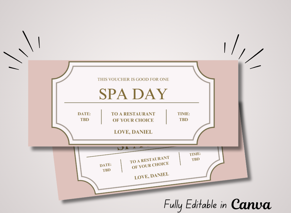 Spa Day Voucher - INSTANT DOWNLOAD - EDITABLE Text - Printable, Spa Voucher, Spa Day Ticket, Spa Day Coupon Certificate, Graduation Gift - Wesecurelife