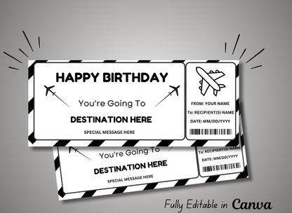 Printable Boarding Pass Gift Voucher - Surprise Trip Reveal, Vacation Ticket, Editable Airline Coupon