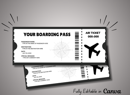 Editable Boarding Ticket Template - Airplane Ticket Modern Design - Plane Ticket Vacation-INSTANT DOWNLOAD