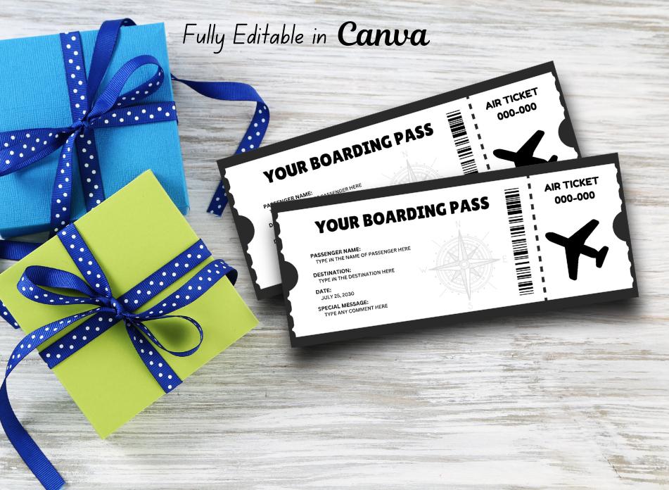 Editable Boarding Ticket Template - Airplane Ticket Modern Design - Plane Ticket Vacation-INSTANT DOWNLOAD