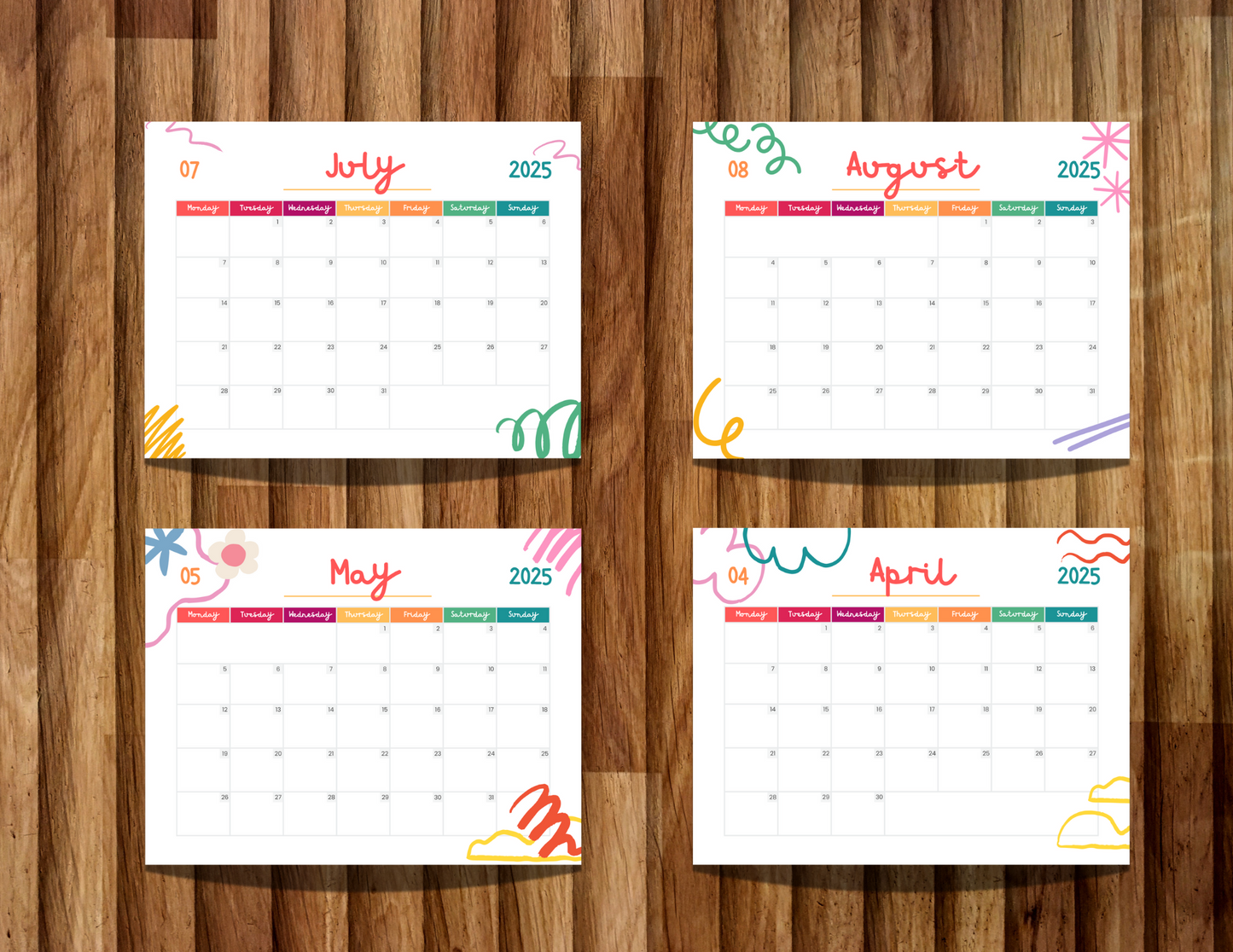 Colorful Doodle Planner 2025 Calendar, Kids' School Schedule, Classroom Printable - Wesecurelife