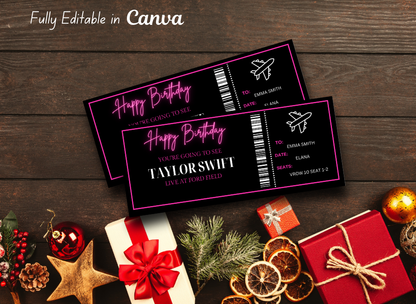 Neon Pink Birthday Concert Ticket | Editable Concert Ticket | Canva Template | Custom Concert Ticket Gift | Printable Concert Tickets Gift - Wesecurelife