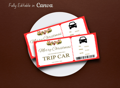 CAR TRIP Gift Voucher - INSTANT DOWNLOAD - EDITABLE Text - Printable, Massage Gifts, Couples Massage, Happy Holidays Coupon Ticket