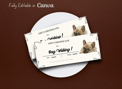 Dog Walking Gift Voucher Template Printable, Dog Owner Gift Certificate, Dog Lover Instant Download