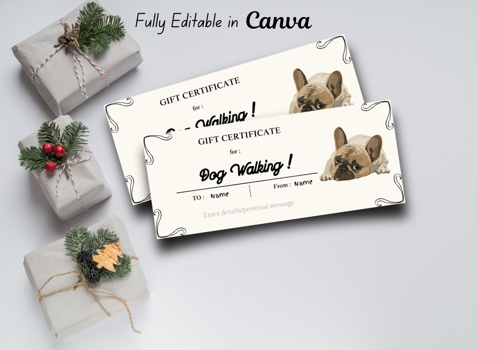 Dog Walking Gift Voucher Template Printable, Dog Owner Gift Certificate, Dog Lover Instant Download