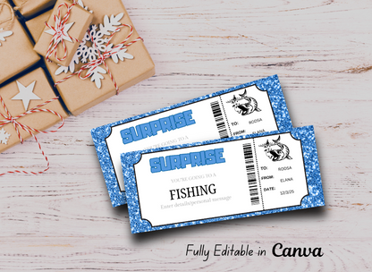 Printable Fishing Surprise Gift Voucher | Fishing Trip Certificate Ticket | Fishing Vacation Reveal | DIY Coupon | Instant Download |