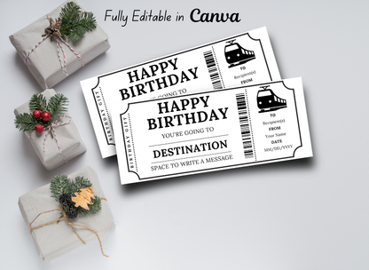 Birthday Train Gift Ticket - Birthday Boarding Pass Train Gift Voucher Card Certificate - Printable Birthday Gift Template, Instant Download