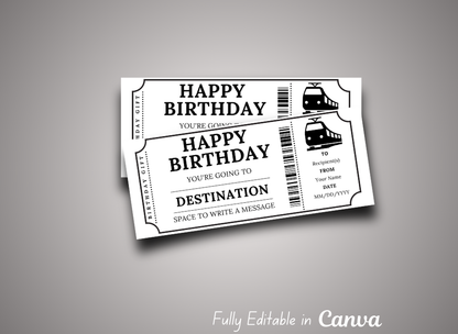 Birthday Train Gift Ticket - Birthday Boarding Pass Train Gift Voucher Card Certificate - Printable Birthday Gift Template, Instant Download