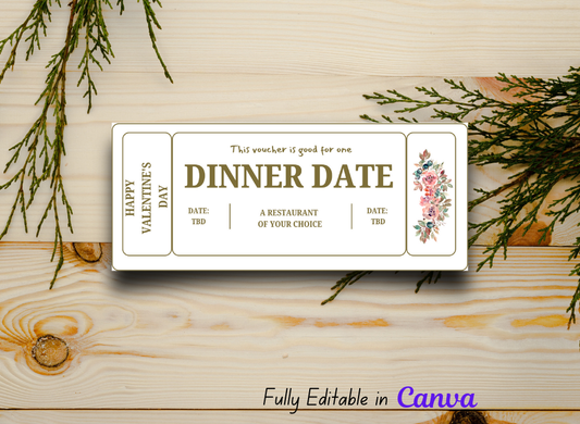 Anniversary Dinner Date Gift Voucher - Editable & Printable Surprise Ticket, Personalized Certificate, Instant Download Coupon