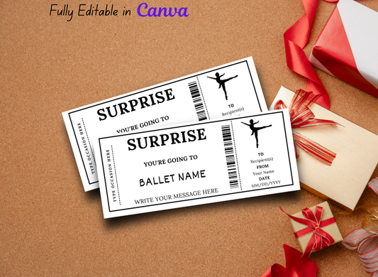 Ballet Gift Ticket - Printable Birthday Boarding Pass & Train Voucher Template, Instant Download Certificate