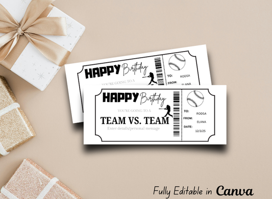 Baseball Gift Voucher Ticket | Birthday Template Certificate Ticket |INSTANT DOWNLOAD - EDITABLE Text - Printable - Wesecurelife