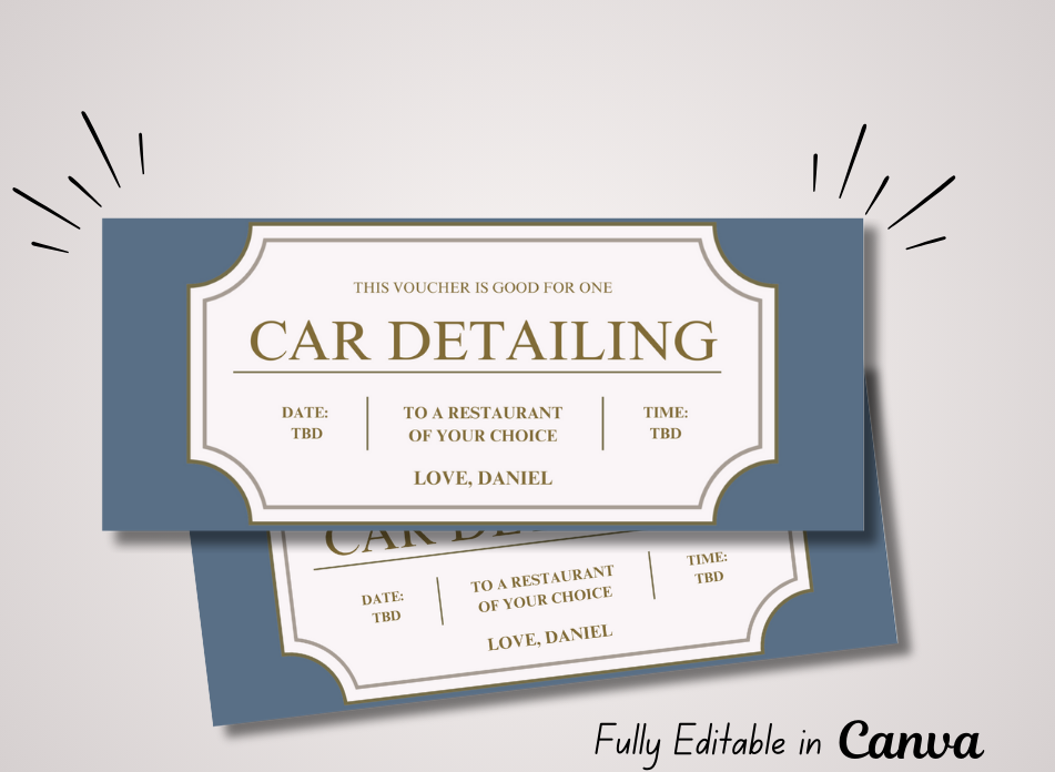 Car Detailing Coupon Gift Certificate - INSTANT DOWNLOAD - EDITABLE Text - Printable, Gift for him, Anniversary, Gift for boyfriend Gift Birthday - Wesecurelife