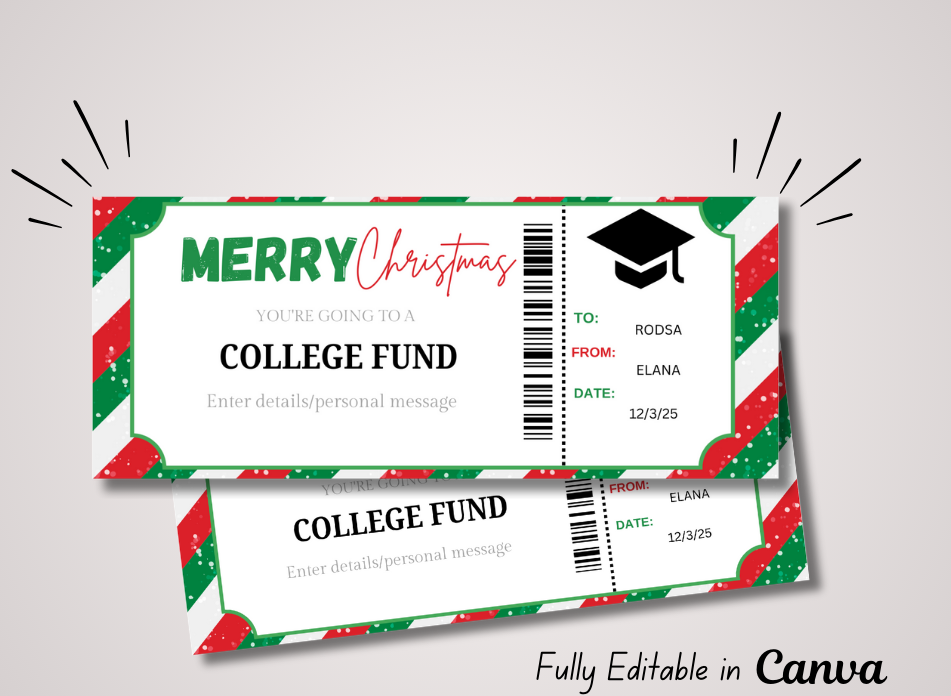 College Fund Gift Christmas Gift Certificate | College Fund Gift Voucher | College Contribution Printable Certificate | INSTANT DOWNLOAD - EDITABLE Text - Wesecurelife