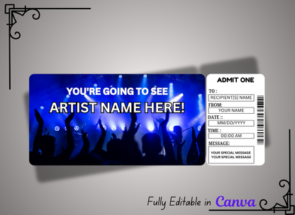 Concert Ticket  Gift Ticket -  Concert Ticket Template Gift Certificate Voucher Coupon - Download Instant