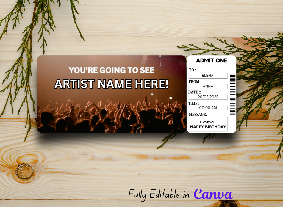 Concert Ticket Template - Personalized Event Ticket - Printable Concert Tickets Gift Idea Download Instant