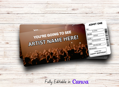 Concert Ticket Template - Personalized Event Ticket - Printable Concert Tickets Gift Idea Download Instant