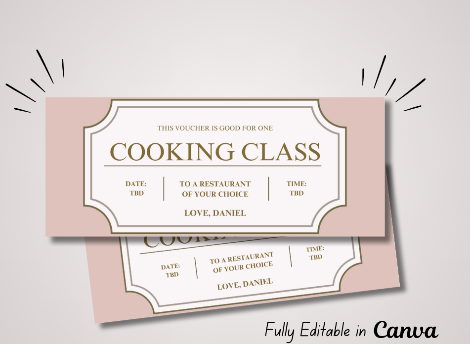 Cooking Class Coupon Voucher - INSTANT DOWNLOAD - EDITABLE Text - Printable, Personalized, Ticket, Certificate, Gift Birthday - Wesecurelife