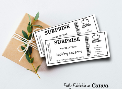 Cooking Lessons  Gift Ticket - Birthday Boarding Pass Train Gift Voucher Card Certificate - Printable Birthday Gift Template, Instant Download