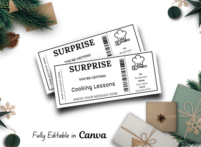 Cooking Lessons  Gift Ticket - Birthday Boarding Pass Train Gift Voucher Card Certificate - Printable Birthday Gift Template, Instant Download