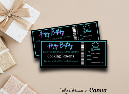 Cooking Lessons  Gift Ticket - Printable Birthday Boarding Pass & Train Gift Voucher Template, Instant Download Certificate