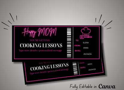 Cooking Lessons  Gift Ticket - Printable Birthday Boarding Pass & Train Gift Voucher Template, Instant Download Certificate