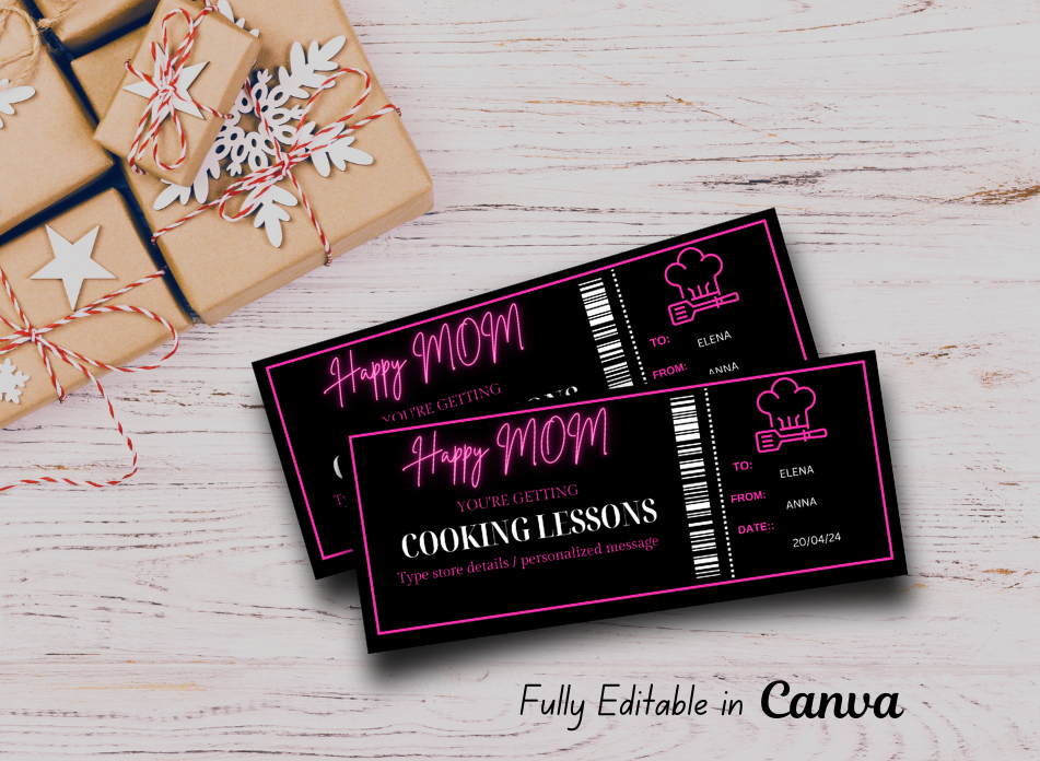 Cooking Lessons  Gift Ticket - Printable Birthday Boarding Pass & Train Gift Voucher Template, Instant Download Certificate