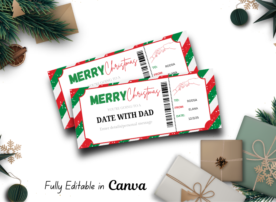 Christmas Date With Dad Ticket Template | Art Class Gift Certificate | Date Night Idea | Painting Class Ticket INSTANT DOWNLOAD - EDITABLE Text - Wesecurelife