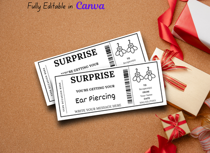 Ear Piercing Gift Ticket - Birthday Boarding Pass Train Gift Voucher Card Certificate - Printable Birthday Gift Template, Instant Download