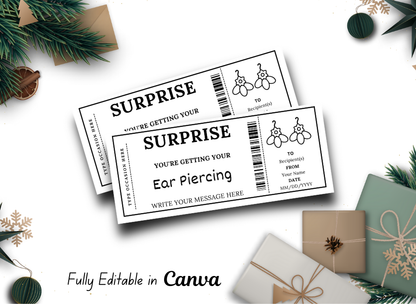 Ear Piercing Gift Ticket - Birthday Boarding Pass Train Gift Voucher Card Certificate - Printable Birthday Gift Template, Instant Download