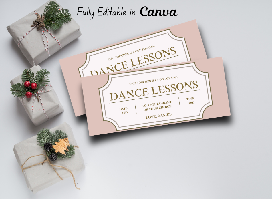 Dance Lessons Coupon Gift Certificate - INSTANT DOWNLOAD - EDITABLE Text - Printable, Personalized, Birthday, Anniversary, Hiking gift for him Ticket Gift Christmas - Wesecurelife