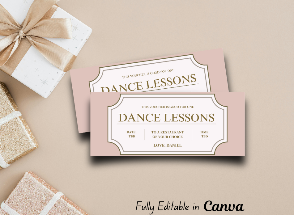 Dance Lessons Coupon Gift Certificate - INSTANT DOWNLOAD - EDITABLE Text - Printable, Personalized, Birthday, Anniversary, Hiking gift for him Ticket Gift Christmas - Wesecurelife