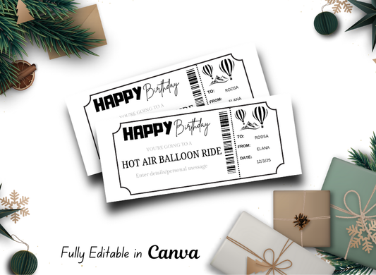 Hot Air Balloon Gift Voucher Ticket | Birthday Template Certificate Ticket |INSTANT DOWNLOAD - EDITABLE Text - Printable - Wesecurelife