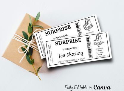 Surprise Ticket Ice Skating Gift Ticket - Birthday Train Boarding Pass Voucher - Printable Gift Certificate Template, Instant Download