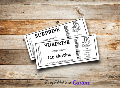 Surprise Ticket Ice Skating Gift Ticket - Birthday Train Boarding Pass Voucher - Printable Gift Certificate Template, Instant Download