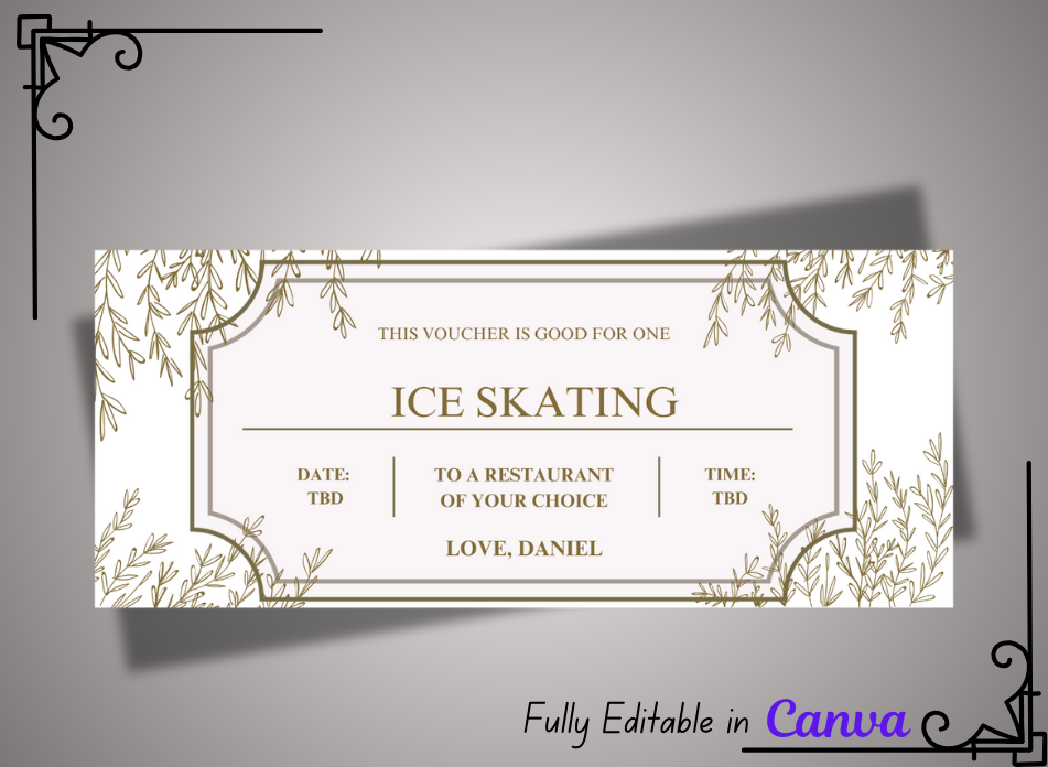 Ice Skating Gift Ticket - Birthday Train Boarding Pass Voucher - Printable Gift Certificate Template, Instant Download