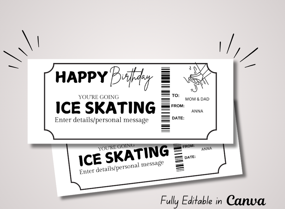 Ice Skating Gift Voucher Ticket | Birthday Template Certificate Ticket |INSTANT DOWNLOAD - EDITABLE Text - Printable - Wesecurelife