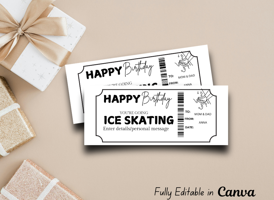 Ice Skating Gift Voucher Ticket | Birthday Template Certificate Ticket |INSTANT DOWNLOAD - EDITABLE Text - Printable - Wesecurelife