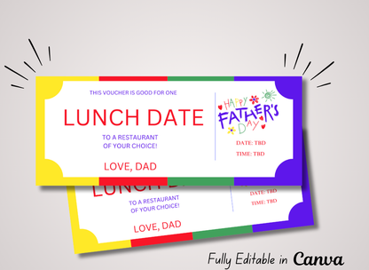 LUNCH DATE Father's Day gifts from wife Certificate Coupon - INSTANT DOWNLOAD - EDITABLE - Wesecurelife