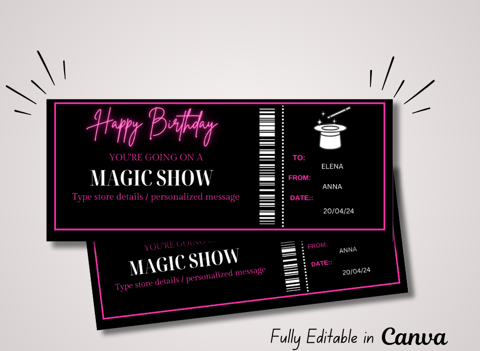 Magic Show Coupon Gift Certificate - INSTANT DOWNLOAD - EDITABLE Text - Printable, Gift for him, Anniversary, Gift for boyfriend Gift Birthday - Wesecurelife