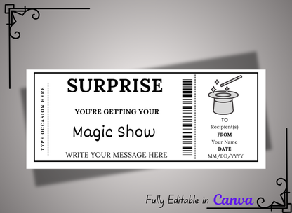 Magic Show Gift Ticket - Birthday Boarding Pass Train Gift Voucher Card Certificate - Printable Birthday Gift Template, Instant Download