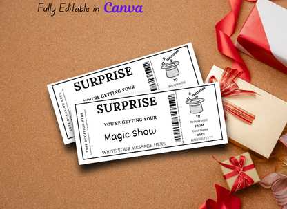 Magic Show Gift Ticket - Birthday Boarding Pass Train Gift Voucher Card Certificate - Printable Birthday Gift Template, Instant Download