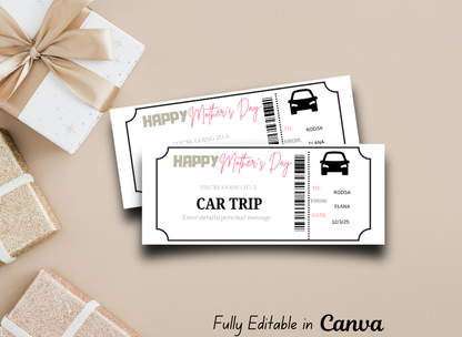 Mother's Day CAR TRIP Gift Voucher  Surprise Gift for Mom  Wine Tour Certificate Template  Mother's Day Gift  Instant Download