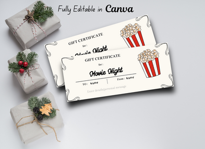 Movie Night Gift Voucher Template Printable, Dog Owner Gift Certificate, Dog Lover Instant Download