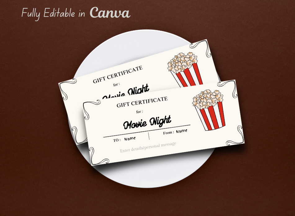 Movie Night Gift Voucher Template Printable, Dog Owner Gift Certificate, Dog Lover Instant Download