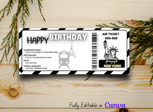 New York Train Trip Boarding Pass - Printable Birthday Gift & Surprise Trip Reveal - Editable Coupon Card, Instant Download