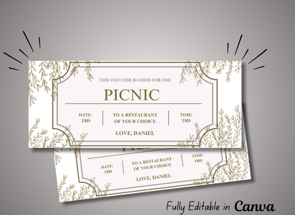 Picnic Coupon Voucher - INSTANT DOWNLOAD - EDITABLE Text - Printable, Personalized, Ticket, Gift, Birthday, Anniversary, Graduation, - Wesecurelife