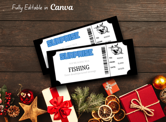 Printable Fishing Surprise Gift Voucher  Fishing Trip Certificate Ticket  Fishing Vacation Reveal  DIY Coupon  Instant Download